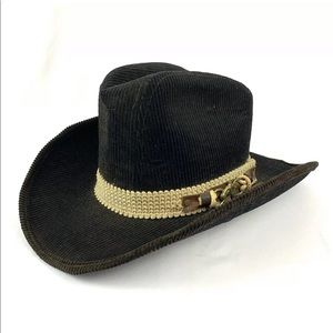 Vintage XL Brown Black Corduroy Cowboy Hat Union